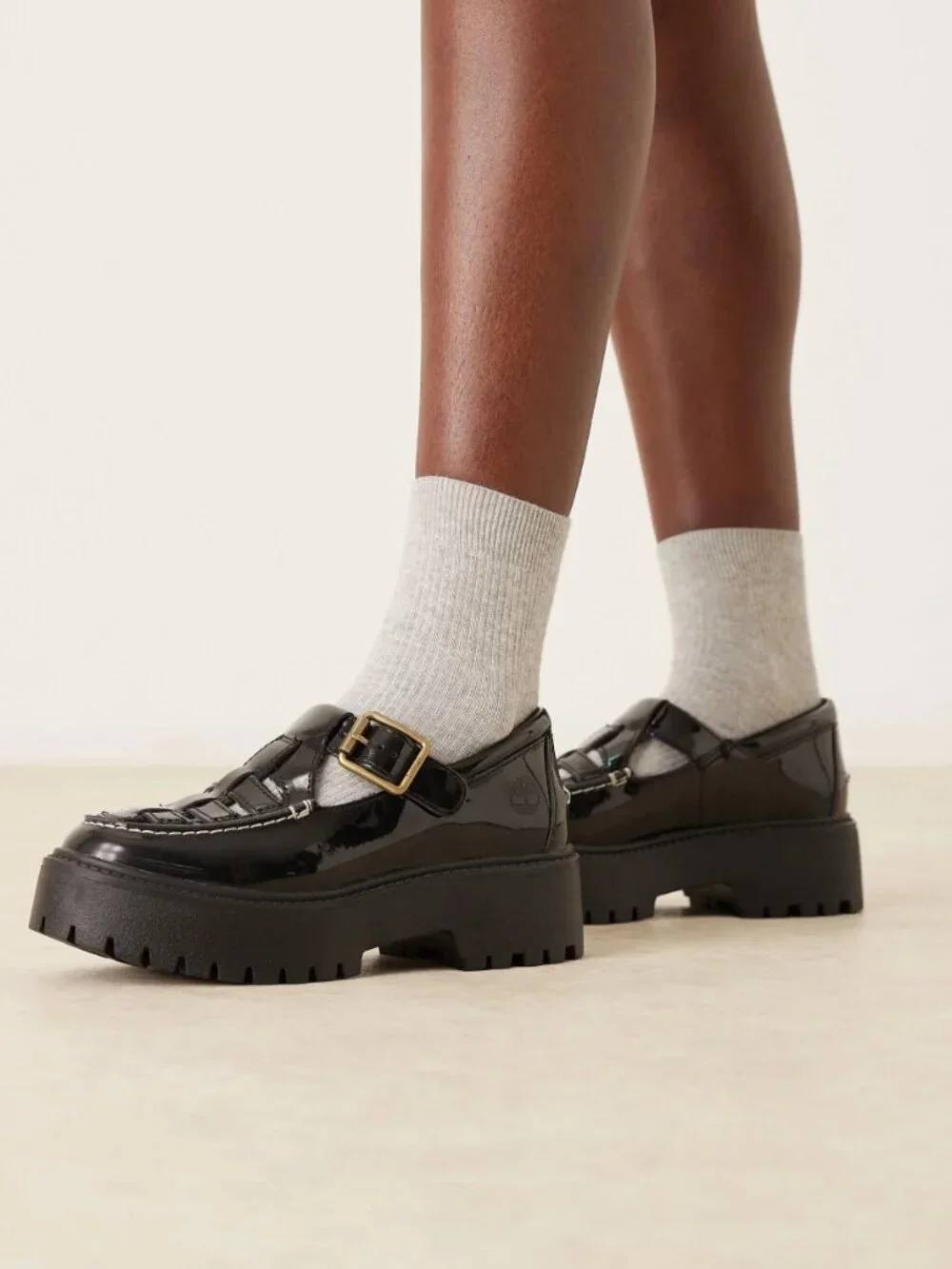 Timberland Women's Patent Leather Stone Street Platform Buckle Shoes, Size 8
